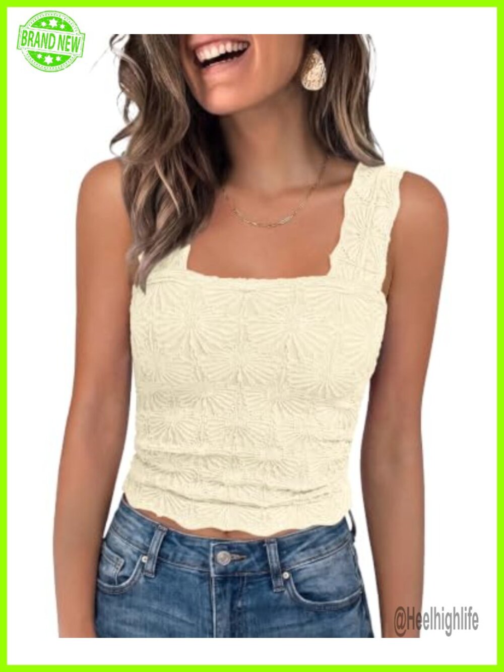 Jacquard Floral Square Neck Crop Tank Top Slim Fit Backless Cami